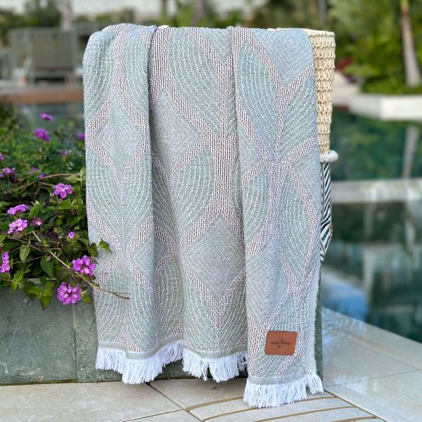 Fouta serviette de hammam Botanic Art Taupe Green