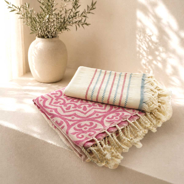 Fouta Lot de 2 pièces Stripe- Pink