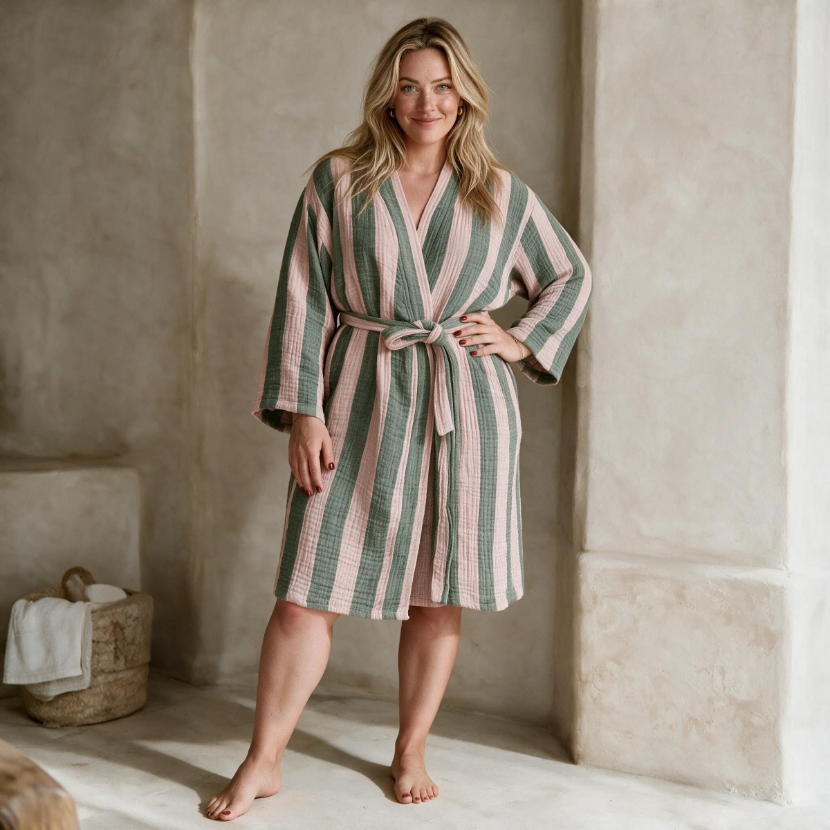 peignoir en mousseline Cabana  Dusty Rose & Olive