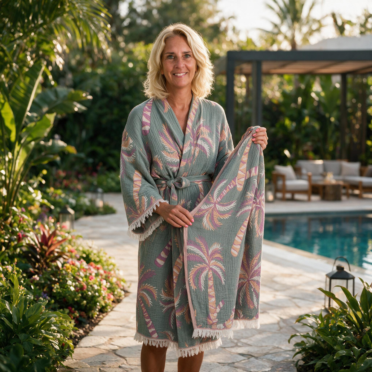 Hamam badjas dames Tropicana XXL en XXXL