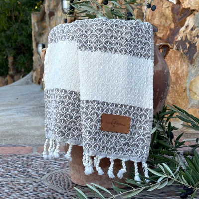 Lot de 2 petites serviettes de Hamam Peacock Coffee
